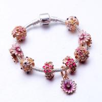 Zinc Alloy European Bracelets, Daisy, plated & for woman & enamel & with rhinestone, mixed colors 