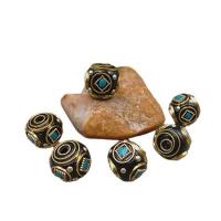 Brass Jewelry Beads, with Gelatin & turquoise, Square, gold color plated, folk style & DIY, mixed colors Approx 2.3mm 