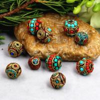 Brass Jewelry Beads, with Resin, Round, gold color plated, folk style & DIY Approx 2mm 