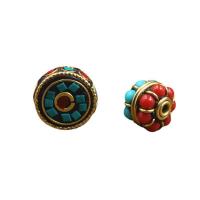 Brass Jewelry Beads, with Resin, Round, gold color plated, folk style & DIY mixed colors  Approx 2.5mm 