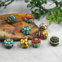 Brass Jewelry Beads, with Resin, Round, gold color plated, folk style & DIY Approx 2mm 