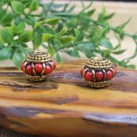 Brass Jewelry Beads, with Resin, gold color plated, folk style & DIY 