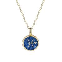 Brass Jewelry Necklace, with 1.97 extender chain, Round, gold color plated, with constellation symbols & micro pave cubic zirconia & enamel, golden .72 Inch 