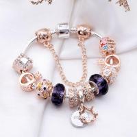 Zinc Alloy European Bracelets, with Crystal, plated & for woman & enamel & with rhinestone, rose gold color 