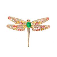 Cubic Zirconia Brooch, Brass, with Green Calcedony, Dragonfly, 18K gold plated, fashion jewelry & micro pave cubic zirconia & for woman, golden 