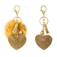 Fur Plush Key Chain, Velveteen, with Plush & Zinc Alloy, Heart & for woman & with rhinestone 