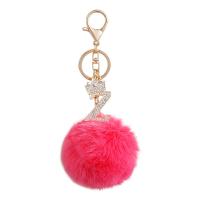 Artificial fur Key Clasp, with Zinc Alloy, Alphabet Letter, gold color plated & for woman & with rhinestone, 160mm 