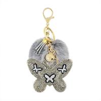 Fur Plush Key Chain, Velveteen, with Plush & Zinc Alloy, gold color plated & for woman & with rhinestone, 160mm 