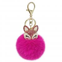 Fur Plush Key Chain, Zinc Alloy, with Artificial fur, Fox, for woman & with rhinestone 
