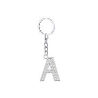 Zinc Alloy Key Clasp, Alphabet Letter, silver color plated & for woman & with rhinestone 