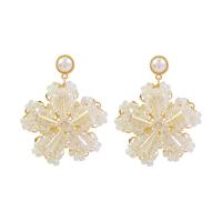 Crystal Drop Earring, Zinc Alloy, with Crystal & Plastic Pearl, Flower, gold color plated, Korean style & for woman 