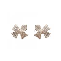 Zinc Alloy Rhinestone Stud Earring, Bowknot, gold color plated, Korean style & for woman & with rhinestone 