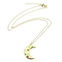 Brass Jewelry Necklace, with 304 Stainless Steel Chain, Moon, gold color plated, for woman & enamel Approx 20 Inch 