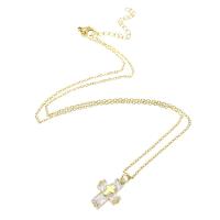 Cubic Zircon Micro Pave Brass Necklace, with 304 Stainless Steel Chain, Cross, gold color plated, micro pave cubic zirconia & for woman Approx 20 Inch 