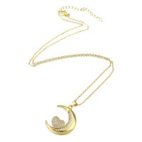 Cubic Zircon Micro Pave Brass Necklace, with 304 Stainless Steel Chain, Moon, gold color plated, micro pave cubic zirconia & for woman Approx 19.5 Inch 