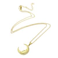 Cubic Zircon Micro Pave Brass Necklace, with 304 Stainless Steel Chain, Moon, gold color plated, micro pave cubic zirconia & for woman Approx 20 Inch 
