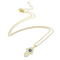 Cubic Zircon Micro Pave Brass Necklace, with 304 Stainless Steel Chain, Evil Eye Hamsa, gold color plated, micro pave cubic zirconia & for woman & enamel & hollow Approx 20 Inch 