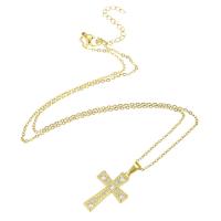 Cubic Zircon Micro Pave Brass Necklace, with 304 Stainless Steel Chain, Cross, gold color plated, micro pave cubic zirconia & for woman Approx 19.5 Inch 