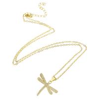 Cubic Zircon Micro Pave Brass Necklace, with 304 Stainless Steel Chain, Dragonfly, gold color plated, micro pave cubic zirconia & for woman Approx 19.5 Inch 