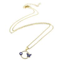 Cubic Zircon Micro Pave Brass Necklace, with 304 Stainless Steel Chain, gold color plated, micro pave cubic zirconia & for woman & hollow Approx 19.5 Inch 