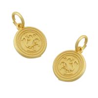 Brass Jewelry Pendants, Flat Round, matte gold color plated, frosted 