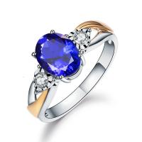 Gemstone Brass Finger Ring, with Sapphire, plated, micro pave cubic zirconia & for woman, mixed colors, 17mm 