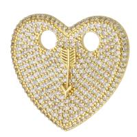 Cubic Zirconia Micro Pave Brass Pendant, Heart, gold color plated, fashion jewelry & DIY & micro pave cubic zirconia & double-hole, golden Approx 4mm 