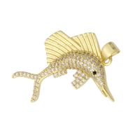 Cubic Zirconia Micro Pave Brass Pendant, Fish, gold color plated, fashion jewelry & DIY & micro pave cubic zirconia, golden Approx 3mm 