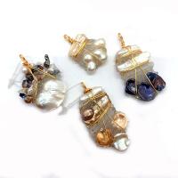 Freshwater Pearl Pendants, with Resin & Brass, irregular, plated, Unisex 25x30- 