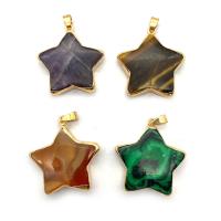Gemstone Brass Pendants, Natural Stone, with Brass, Star, gold color plated & Unisex 31mm 