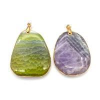 Gemstone Brass Pendants, Natural Stone, with Brass, irregular, gold color plated, Unisex 46x57- 