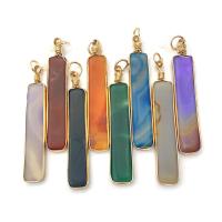 Agate Brass Pendants, with Brass, Rectangle, gold color plated, Unisex 