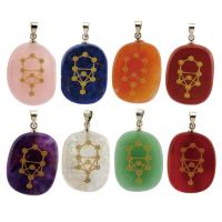 Gemstone Brass Pendants, with Brass, Ellipse, silver color plated & Unisex 