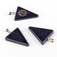 Blue Goldstone Pendants, Blue Sandstone, with Brass, Triangle, silver color plated, Unisex blue 
