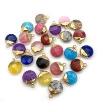 Gemstone Brass Pendants, with Brass, Flat Round, gold color plated & faceted 