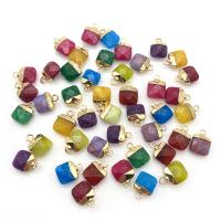 Gemstone Brass Pendants, with Brass,  Square, gold color plated & faceted 
