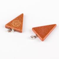 Goldstone Pendants, with Brass, Triangle, silver color plated, Unisex 