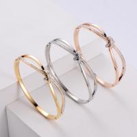 Stainless Steel Bangle, 316 Stainless Steel, Round, Vacuum Ion Plating, fashion jewelry & bowknot design & for woman & with rhinestone 