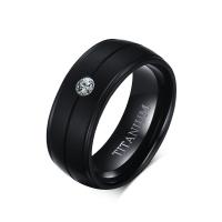 Titanium Steel Finger Ring, fashion jewelry & for man & with rhinestone, black, 8mm 