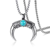 304 Stainless Steel Necklace, with turquoise, Horn, fashion jewelry & for man, 40*38mm,3mm Approx 23.62 Inch 