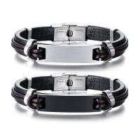 304 Stainless Steel Bracelet, with Leather, fashion jewelry & for man 10mm Approx 8.46 Inch 