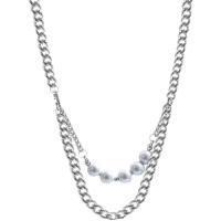 Edelstahl Schmuck Halskette, 314 Edelstahl, mit Kunststoff Perlen, mit Verlängerungskettchen von 1.96inch, Doppelschicht & Modeschmuck & für Frau, originale Farbe, Länge:ca. 15.7 ZollInch, verkauft von PC