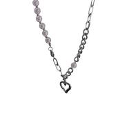 Stainless Steel Jewelry Necklace, 314 Stainless Steel, with Plastic Pearl, Heart, fashion jewelry & for woman & hollow, original color Approx 17 Inch 