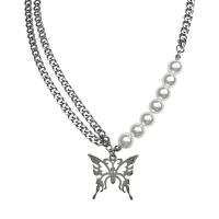 Edelstahl Schmuck Halskette, 314 Edelstahl, mit Kunststoff Perlen, Schmetterling, Modeschmuck & unisex & hohl, originale Farbe, Länge:ca. 19.6 ZollInch, verkauft von PC