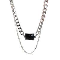 Stainless Steel Jewelry Necklace, 314 Stainless Steel, with 1.96inch extender chain, Rectangle, Double Layer & wave chain & Unisex & box chain & with rhinestone, original color Approx 19.6 Inch, Approx  17.3 Inch 