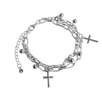 Stainless Steel Charm Bracelet, 314 Stainless Steel, with 1.96inch extender chain, Cross, fashion jewelry & multilayer & Unisex, original color Approx 6.7 Inch 