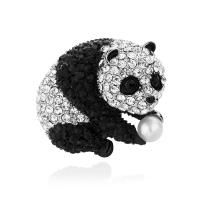 Strass Zink Legierung Brosche, Zinklegierung, mit Kunststoff Perlen, Panda, unisex & mit Strass, weiß und schwarz, 28x25mm, verkauft von PC