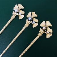 Hair Stick, Zinc Alloy, with Plastic Pearl, gold color plated, for woman & with rhinestone 180mm 