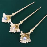 Hair Stick, Zinc Alloy, with Plastic Pearl, gold color plated, for woman 180mm 
