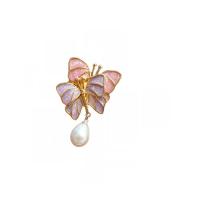 Zinc Alloy Jewelry Brooch, with Freshwater Pearl & Plastic Pearl, Butterfly, gold color plated & for woman & enamel, two different colored 